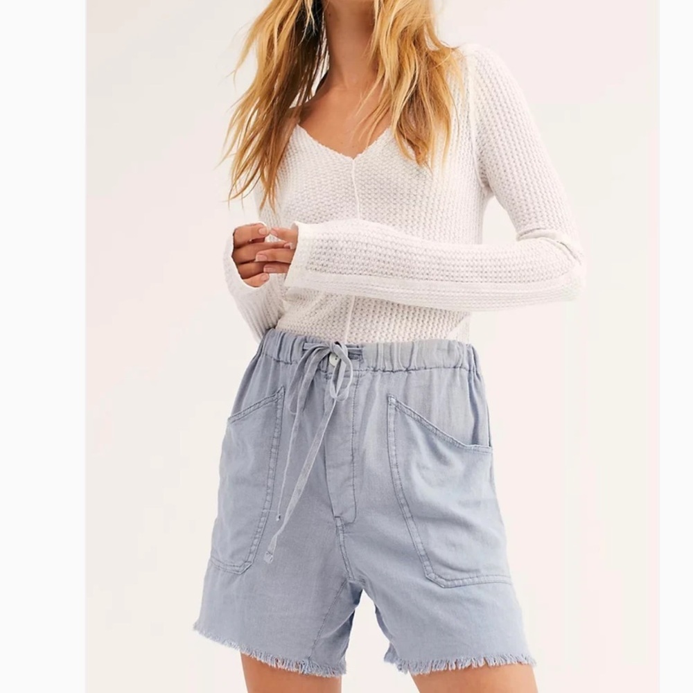 Free People Light Blue Drawstring Utility Shorts